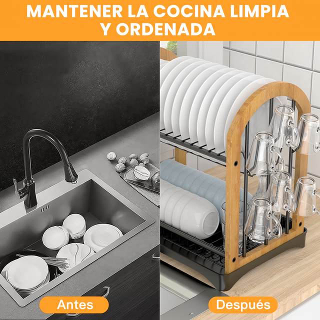 2-Tier Drying Dish Rack for Kitchen Counter, Kitchen Dishes Organizers Drain Board Metal Black