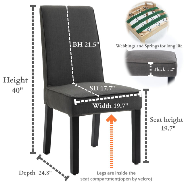 Cover Removable Interchangeable and Washable Gray Linen Upholstered Parsons Chair with Solid Wood Legs 2 PCS