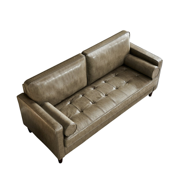 Modern Mid-Century Vegan Leather Sofa (Khaki)