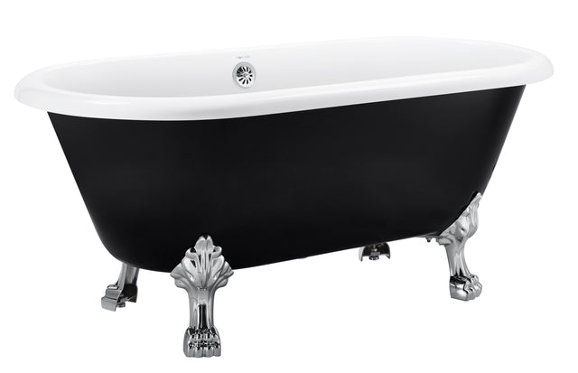 59" 100% Acrylic Freestanding Bathtub,Contemporary Soaking Tub,white inside black outside