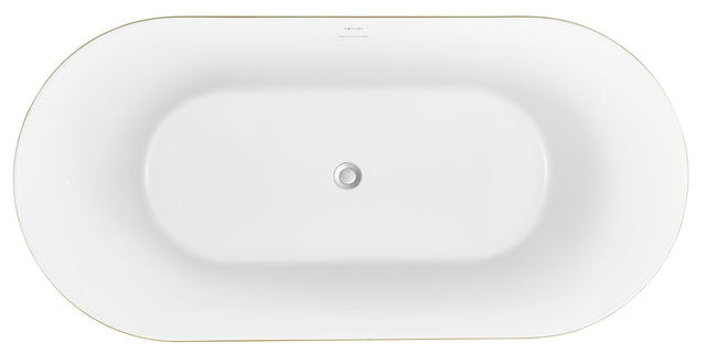 59" 100% Acrylic Freestanding Bathtub,Contemporary Soaking Tub,White inside and gold outside,Four corner bathtub