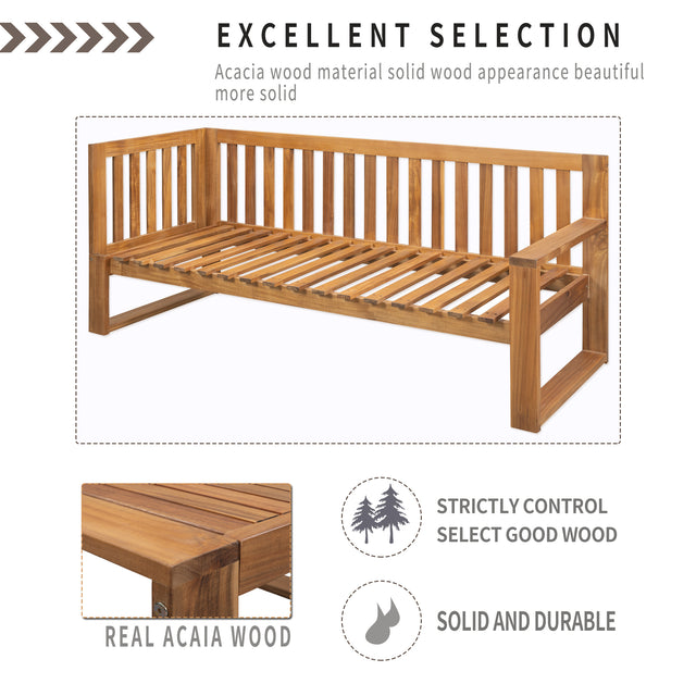 U_STYLE 3-Piece Patio Sectional Set Acacia Wood and Grey Cushions Ideal for Outdoors and Indoors