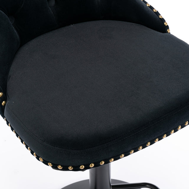 A&A Furniture,Swivel Velvet Barstools Adjusatble Seat Height from 25-33 Inch, Modern Upholstered Bar Stools with Backs Comfortable Tufted for Home Pub and Kitchen Island(Black,Set of 2)