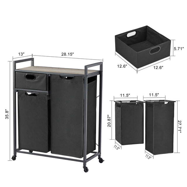 JHX Laundry Basket, Laundry Hamper with Drawer, 2 Laundry Sorter, with 2 Bags, 1 Storage Rack, (Grey,28.15’’L*13’’W*35.8’’H)