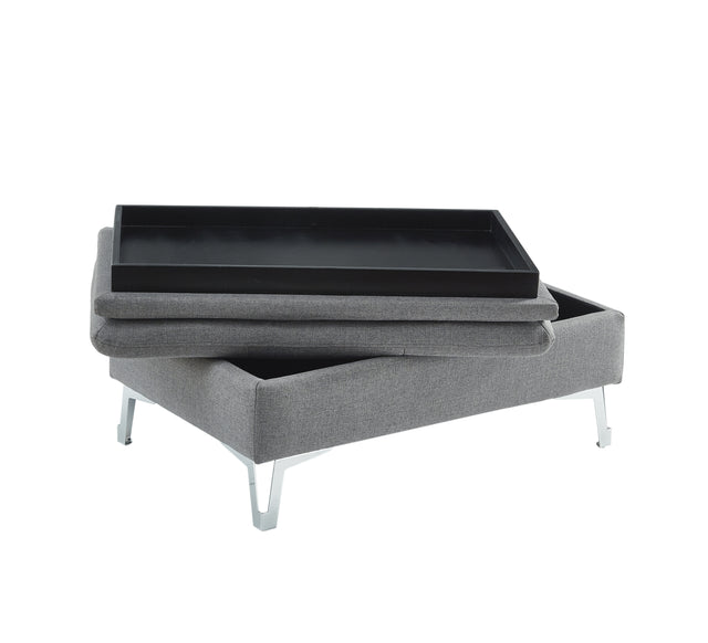 Casual Style Storage Ottoman 1pc Gray Color Fabric Upholstered Metal Legs Living Room Furniture