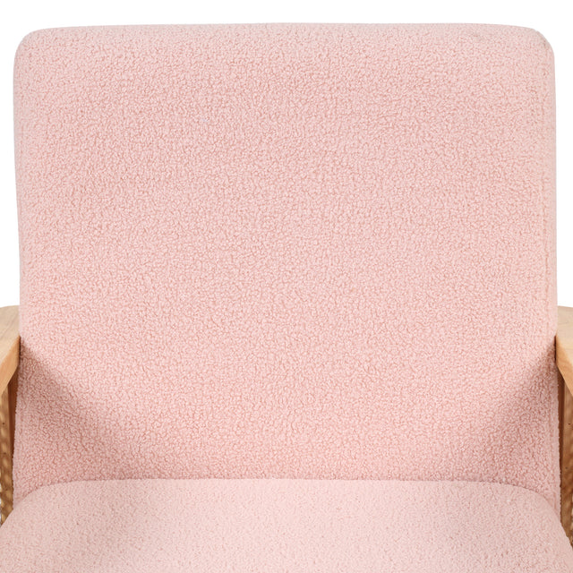 【EAT 3.10】Mid-Century Armchair Rattan Mesh Upholstered Accent Chair,Teddy Short Plush Particle Velvet Armchair for Living Room,Bedroom, Office, Studio,Pink