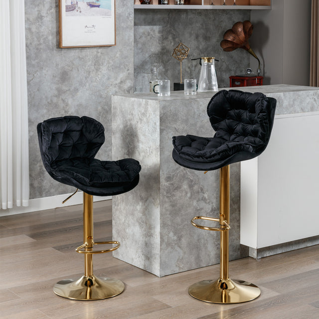 A&A Furniture,Swivel Bar Stools Set of 2, Velvet Counter Height Adjustable Barstools, Dining Bar Chairs Upholstered Modern Bar Stool for Kitchen Island, Cafe, Bar Counter, Dining Room(Black)