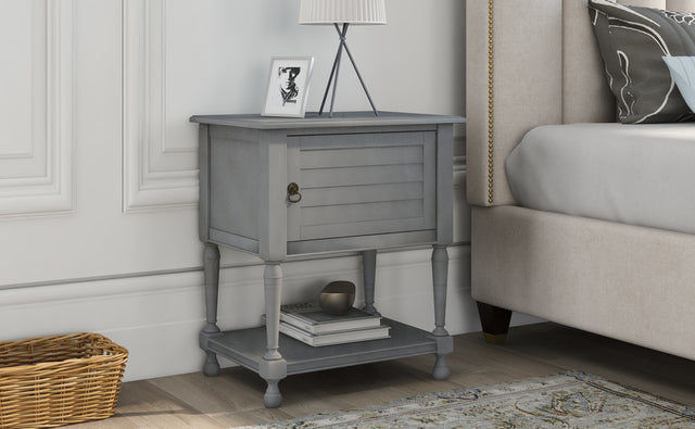 Versatile Nightstand with Two Built-in Shelves Cabinet and an Open Storage, USB Charging Design, Gray