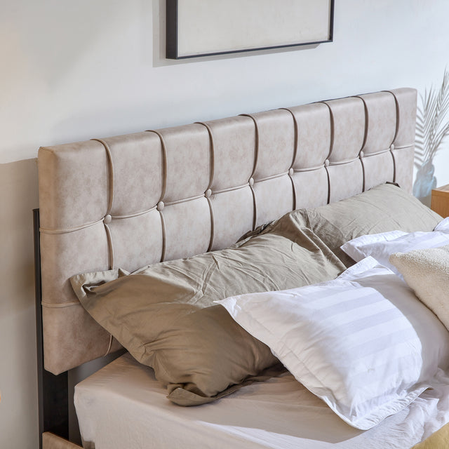 Upholstered Storage Bed Frame with 4 Drawers and Adjustable Headboard, Square Stitched Button Tech cloth, Platform Beds Frame with Wood Slat Support, No Box Spring Needed, Queen Size, Beige