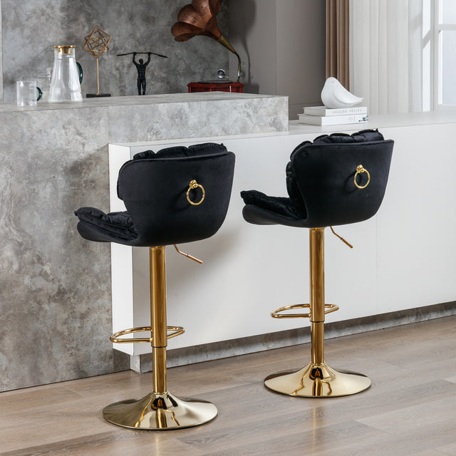 A&A Furniture,Swivel Bar Stools Set of 2, Velvet Counter Height Adjustable Barstools, Dining Bar Chairs Upholstered Modern Bar Stool for Kitchen Island, Cafe, Bar Counter, Dining Room(Black)