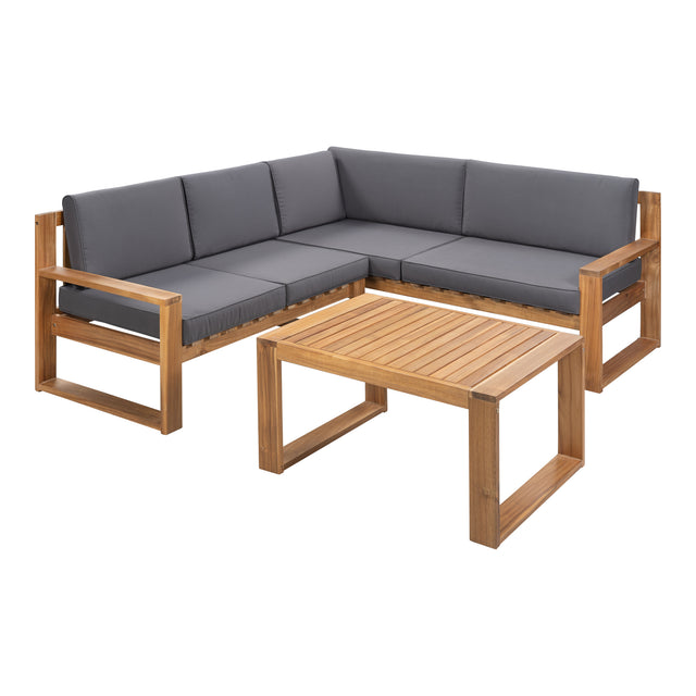 U_STYLE 3-Piece Patio Sectional Set Acacia Wood and Grey Cushions Ideal for Outdoors and Indoors