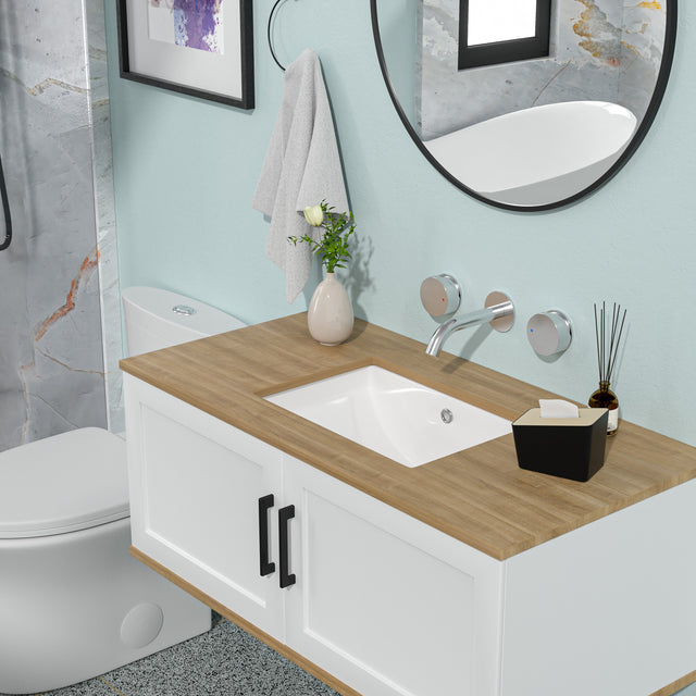 Bathroom Sink Rectangle Deep Bowl Pure White Porcelain Ceramic Lavatory Vanity Sink Basin with Overflow