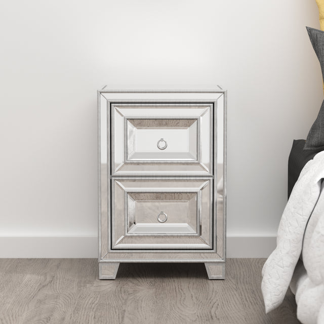 Mirrored Nightstand, Silver Side Table, Antique Painted End Table for Bedroom Living Room