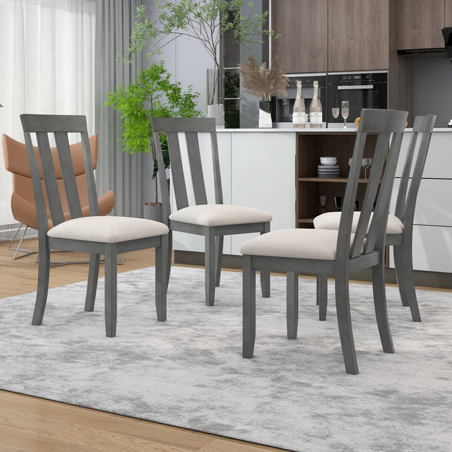 TREXM Set of 4 Dining Chairs Soft Fabric Dining Room Chairs with Seat Cushions and Curved Back (Gray)