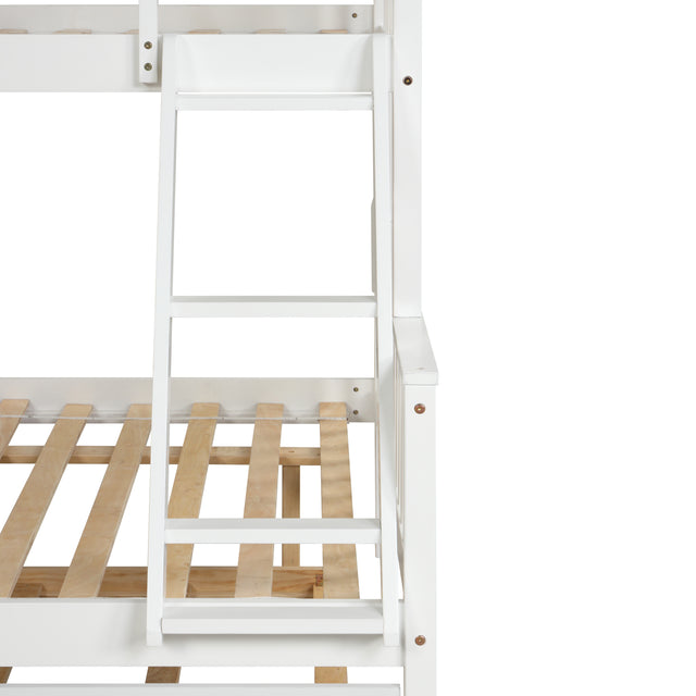 Twin Over Full Bunk Bed with Trundle, Convertible into 2 Beds, the Bunk Bed with Ladder and Safety Rails for Kids, Teens, Adults, White (Old Sku:W504S00030)