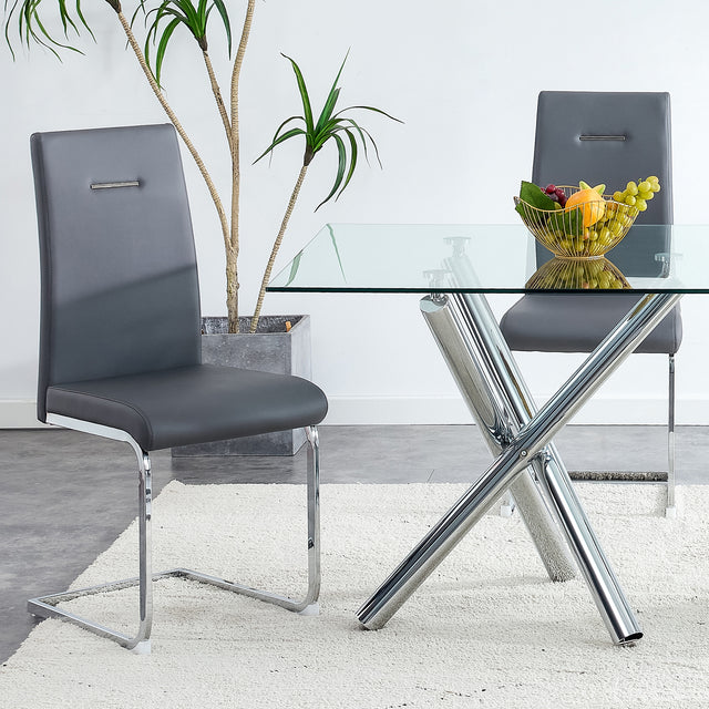 Modern Dining Chairs, PU Faux Leather High Back Upholstered Side Chair ,for Dining Room Kitchen Vanity Patio Club Guest Office Chair (Set of 2) (Grey+PU Leather)
