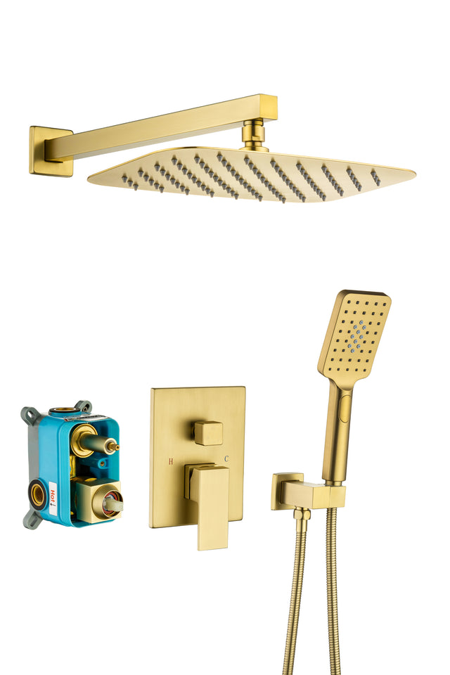 Shower Faucet Set Shower System with 12 Inch Rain Shower Head and Handheld, Bathroom Shower Combo Set Wall Mounted System Rough-in Valve Body and Trim Included.