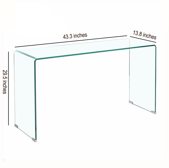 Glass Console Table, Transparent Tempered Glass Console Table with Rounded Edges Desks, Sofa Table