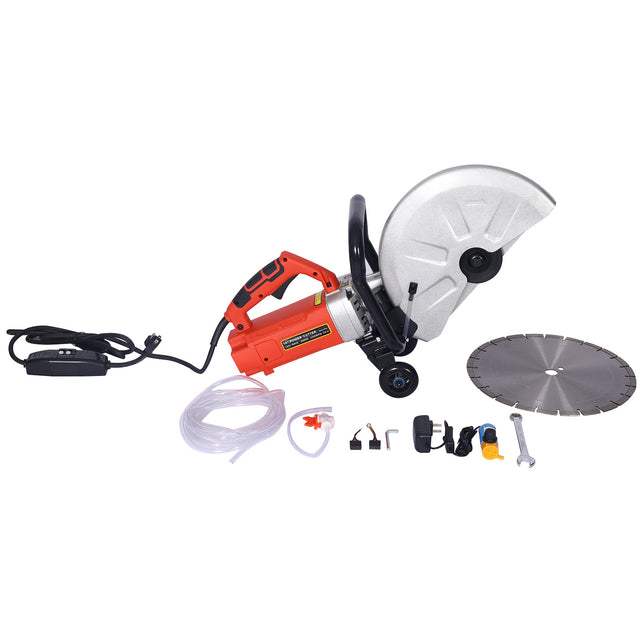 Electric 14" Cut Off Saw Wet/Dry Concrete Saw Cutter Guide Roller with Water Line Attachment 3000w with blade