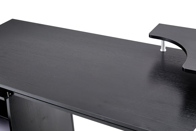 D&N solid wood computer Desk,office table with PC droller, storage shelves and file cabinet , two drawers, CPU tray,a shelf used for planting, single , black. 47.24''L 21.65''W 34.35''H