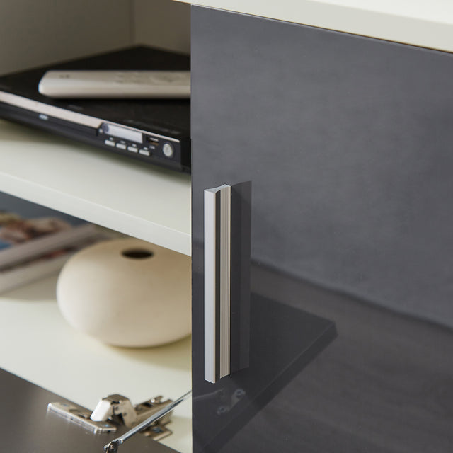 20 minutes quick assemble WHITE+GRAY morden TV Stand with LED Lights,high glossy front TV Cabinet,can be assembled in Lounge Room, Living Room or Bedroom,color:WHITE+Dark Grey