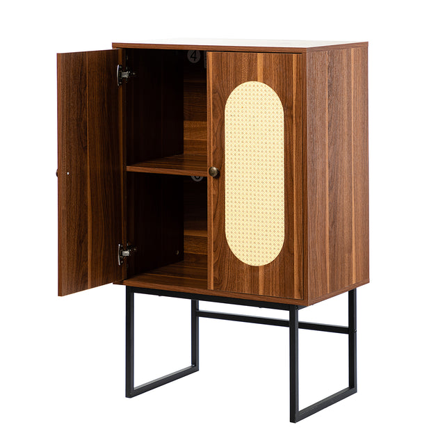 Epaphus 2-Door Accent Cabinet with interior shelves and Black Metal Base