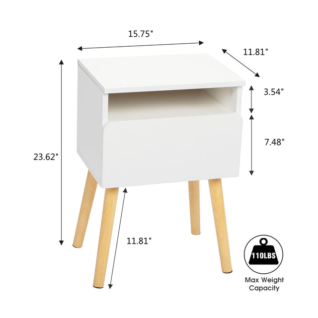 Versatile Nightstand, Bedroom End Table with Drawer, Storage Shelf, Side Table for Home & Office, White