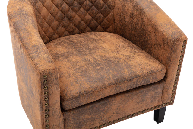 COOLMORE accent Barrel chair living room chair with nailheads and solid wood legs Light Coffee microfiber fabric