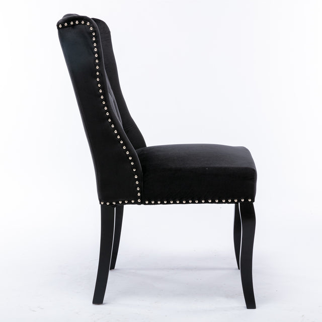 A&A Furniture,Wingback Dining Chair,Traditional Tufted Upholstered America Luxury Chairs, Country Cottage Farm Beach Dining Kitchen Vintage Style Side Chair, Velvet Fabric Wood, Set of 2,Black