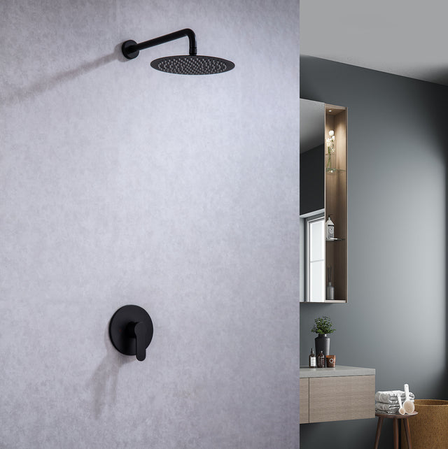 Shower Faucet Set, Wall Mount Round hower System Mixer Set, 10 Inch Rain Shower Head , Solid Brass, Rough-in Valve Included
