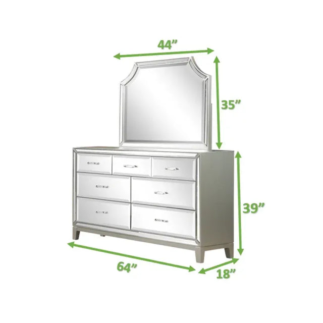 Harmony Mirror Front Dresser Made With Wood in Silver Color