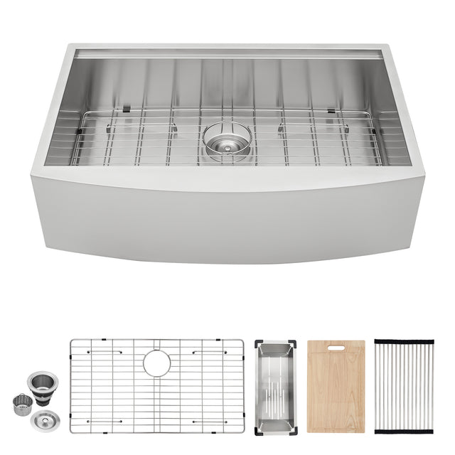 30 Inch Farmhouse Sink Apron Front Ledge Workstation Kitchen Sink Deep Single Bowl 18 Gauge Stainless Steel Farm Sink with Strainer