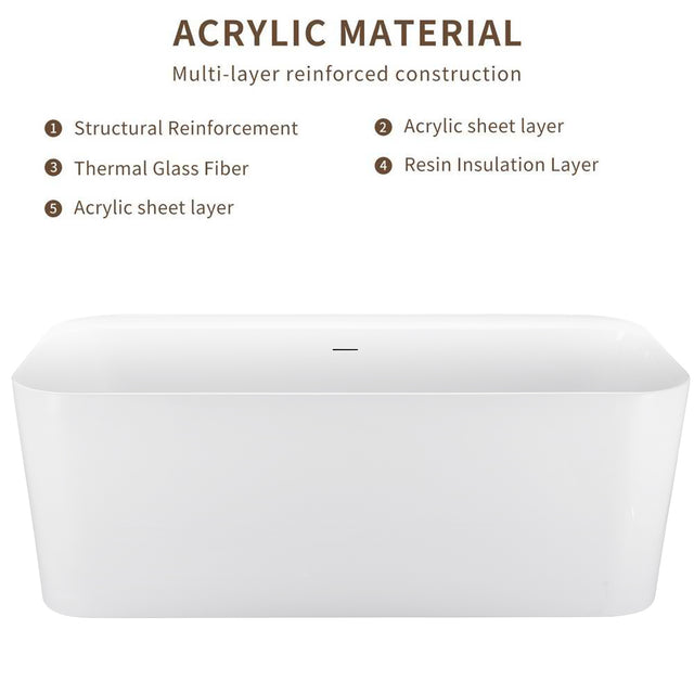 59" 100% Acrylic Freestanding Bathtub,Contemporary Soaking Tub,white Bathtub