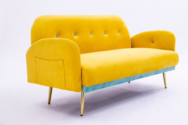 2156 sofa includes 2 pillows 58" yellow velvet sofa for small spaces