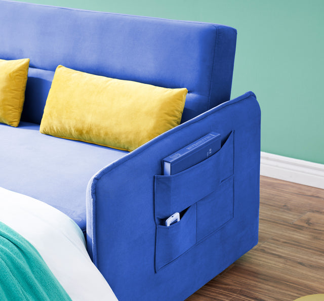 2120 Sofa Pull Out Bed Included Two Pillows 54" Blue Velvet Sofa for Small Spaces