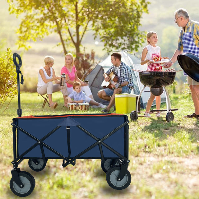Collapsible Folding Wagon, Push Pull Foldable Beach Wagon Cart