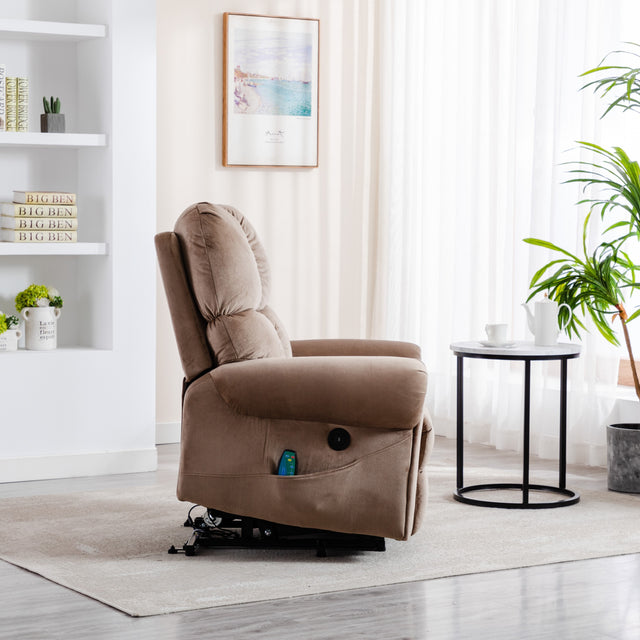 Electric lift recliner with heat therapy and massage, suitable for the elderly, heavy recliner, with modern padded arms and back, camel