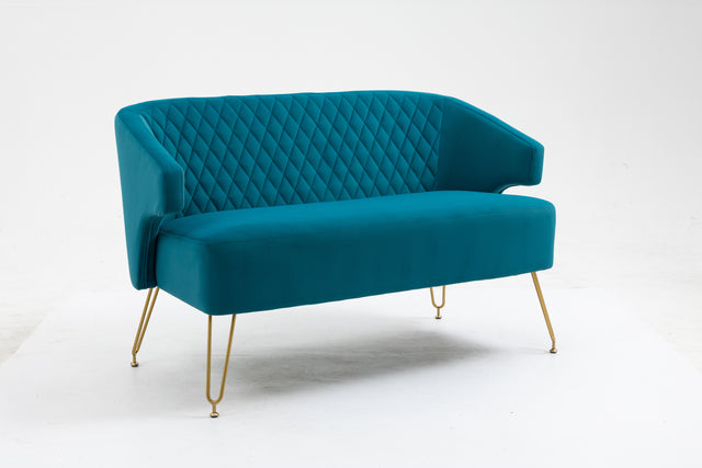 Twin Size Love seat Accent Sofa with Golden Metal Legs, Living Room Sofa with Tufted Backrest, 600 Pounds Weight Capacity