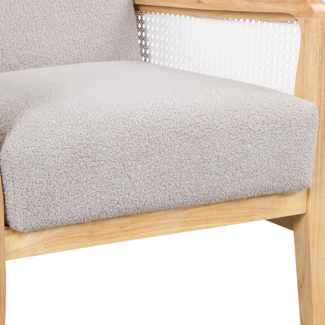 【EAT 3.10】Mid-Century Armchair Rattan Mesh Upholstered Accent Chair,Teddy Short Plush Particle Velvet Armchair for Living Room,Bedroom, Office, Studio,Grey