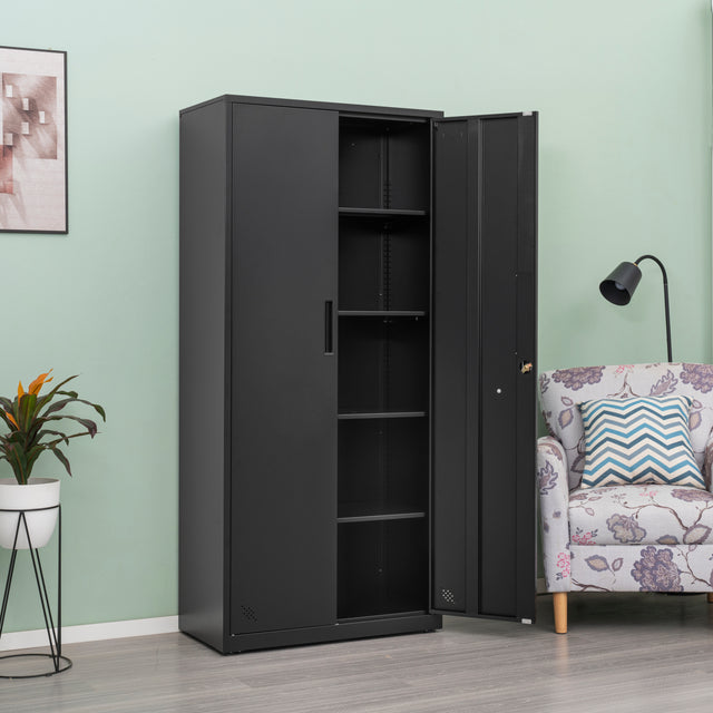 High Storage Cabinet with 2 Doors and 4 Partitions to Separate 5 Storage Spaces, Home/ Office Design