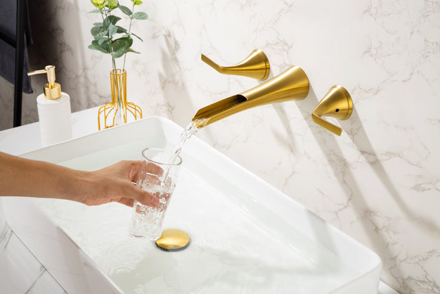 Wall Mounted Bathroom Sink Faucet with Double Lever Handles Vessel Lavatory Basin Mixer Tap,Rough-in Valve