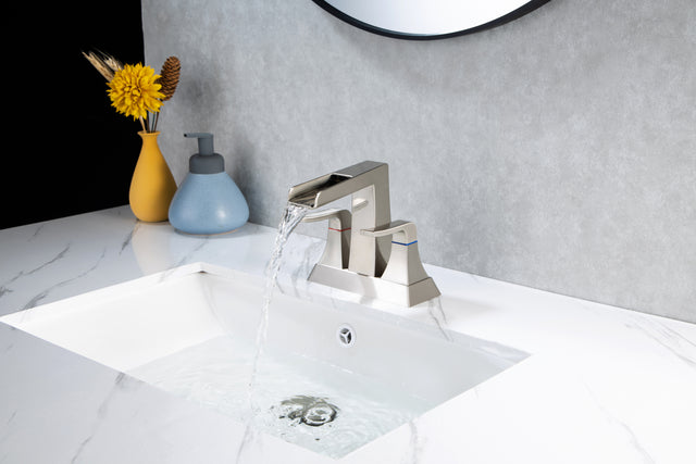 2-Handle Lavatory Faucet Brushed Nickel Bathroom Sink Faucet with Metal Pop-up Drain and Faucet Supply Lines