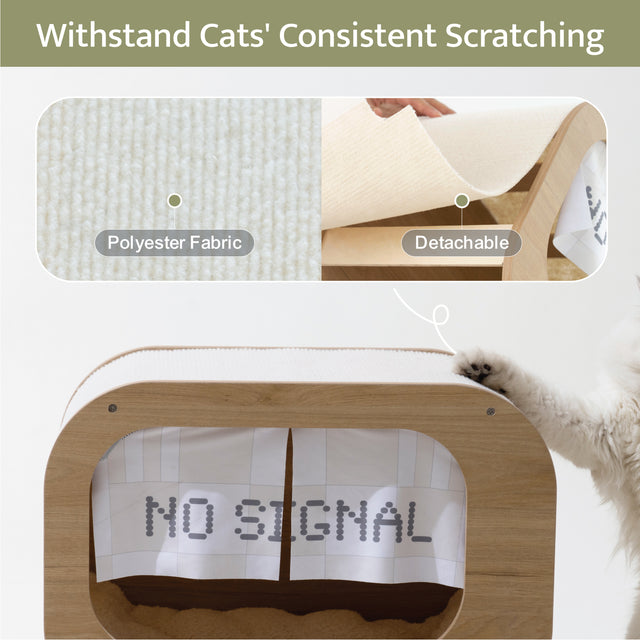 Classic Wooden TV-Shaped Cat Bed, Cat House with Cushion, White