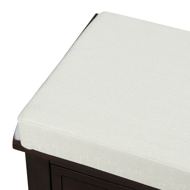 TREXM Rustic Storage Bench with 3 Drawers and 3 Rattan Baskets, Shoe Bench for Living Room, Entryway (Espresso)