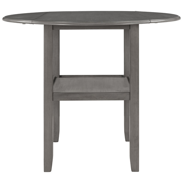 TOPMAX Farmhouse Round Counter Height Kitchen Dining Table with Drop Leaf and One Shelf for Small Places, Gray