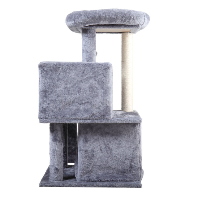Double-layer cat Tree with cat house and ladder - light gray