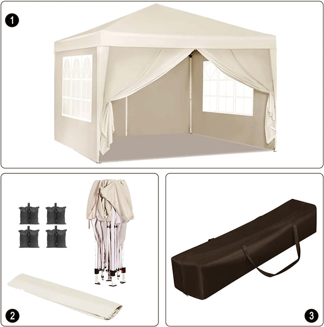 10x10 EZ Pop Up Canopy Outdoor Portable Party Folding Tent with 4 Removable Sidewalls + Carry Bag + 4pcs Weight Bag
