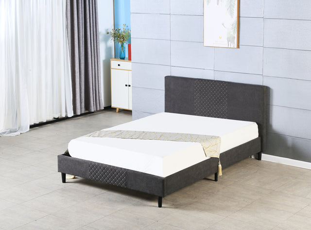 Queen Size Velvet Upholstered Tufted Platform Bed Frame / Mattress Foundation / Wood Slat Support / No Box Spring Needed / Easy Assembly, Queen, Platform Bed Only, Dark Grey