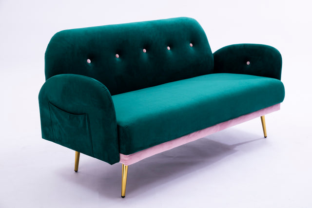 2156 sofa includes 2 pillows 58" green velvet sofa for small spaces