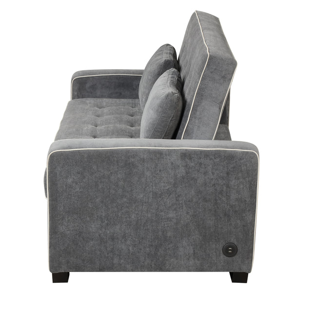 65.7" Linen Upholstered Sleeper , Pull Out Sofa Couch attached two throw pillows,Dual USB Charging Port and Adjustable Backrest for Living Room Space,Charcoal Gray